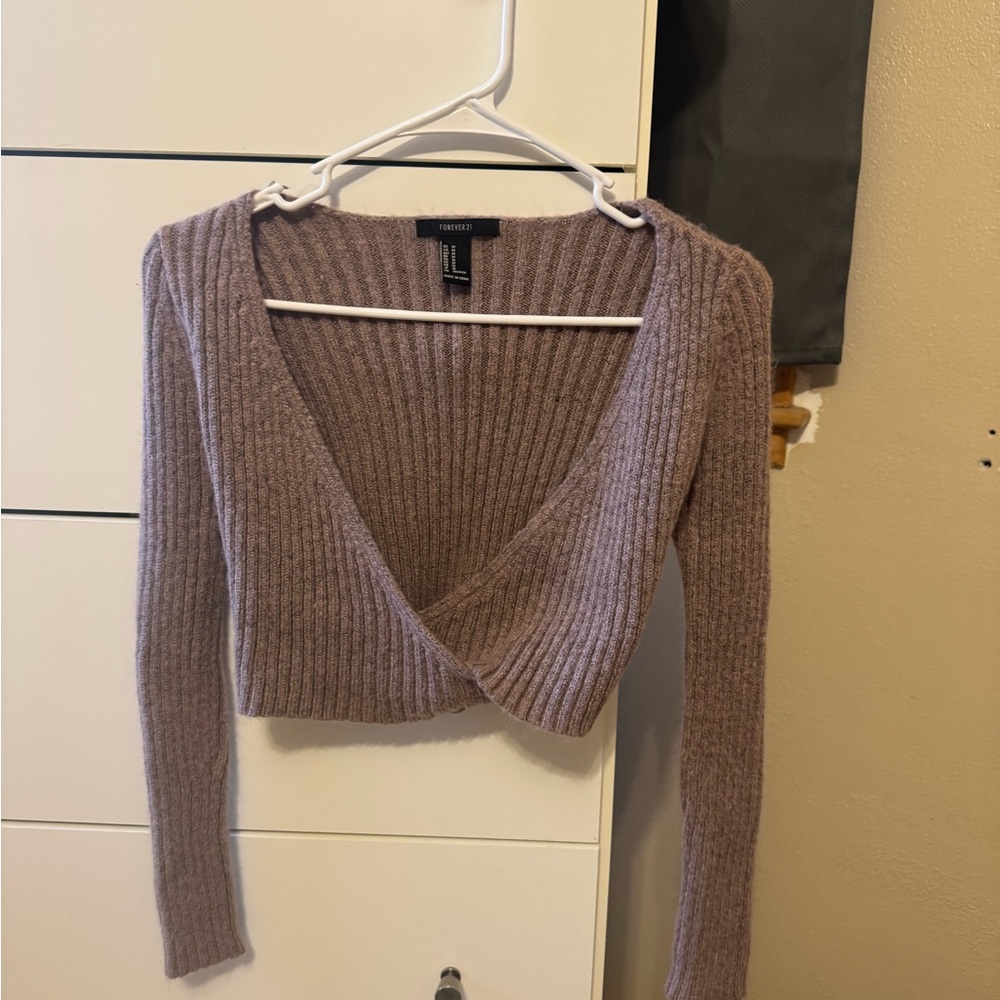 Forever 21 Dusty Mauve Ribbed Wrap Crop Sweater
